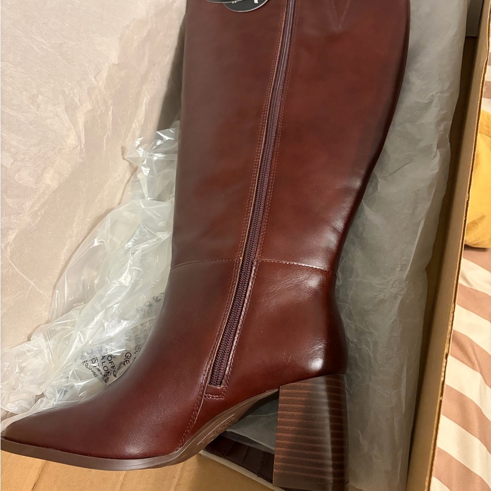 INC International Concepts Women’s Tall Chestnut Brown Leather Block Heel Boots